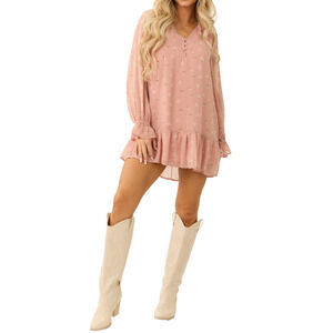 Promesa Pink Boho Floral Tiered Ruffle Mini Dress Women’s M Cottagecore NWT